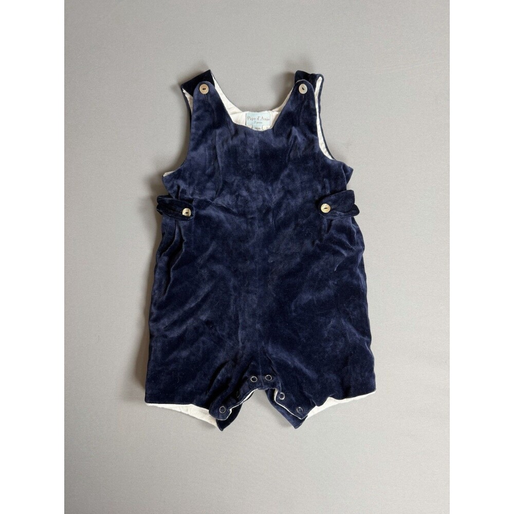 Papo d’Anjo Navy Blue Velour/Romper – Toddler Size 2 Years – Made in Portugal